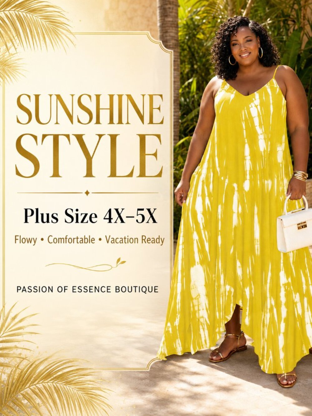 Plus Size 5X Yellow Tie-Dye Handkerchief Hem Flowy Maxi Dress 5X